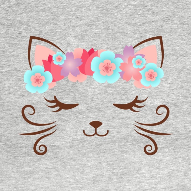 Kawaii cat, kitty kat, flower crown, cute cat, cat party, cat gift, women's cat shirt, pretty kitty, cat lover, cat collection, cat face by theglaze